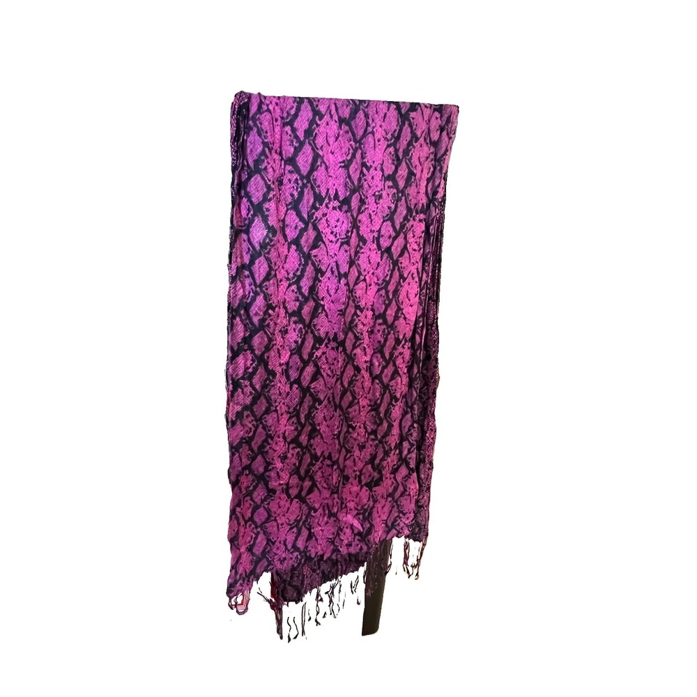 Magenta Black Python Snakeskin Fringe Pashmina Wrap Scarf 70"x23" Festival Boho